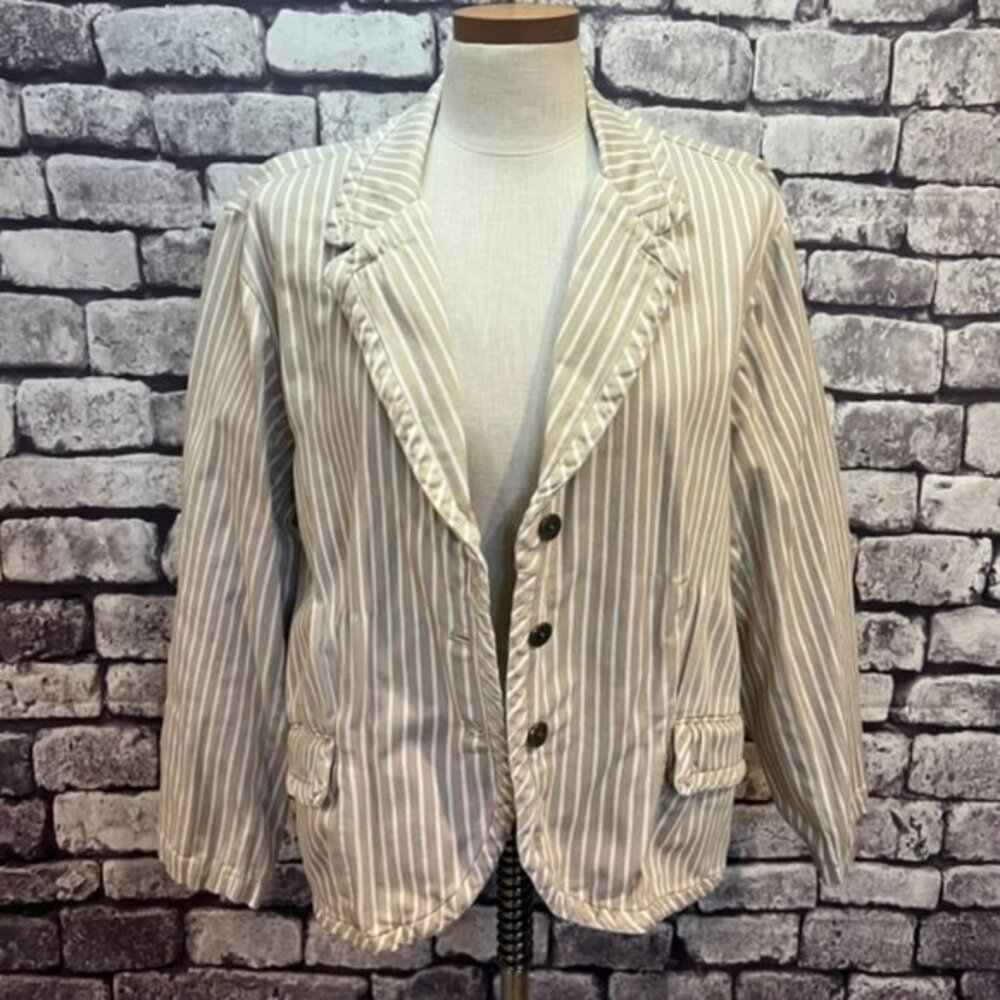 Chico's Khaki & White Striped Long Sleeve Jacket Size Large
